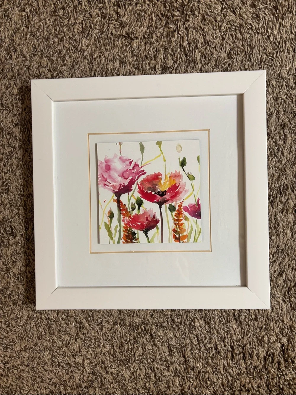 Set of 4 Floral Square Wall Art Prints in Black & White Frames - Ready to Hang